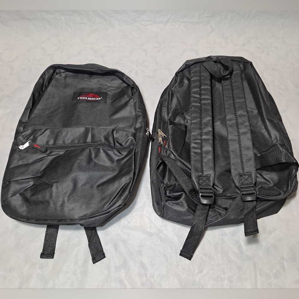 "Lot of 2" Trailmaker Equipment 15"x11"x4" Backpack Black w/ Adjustable Straps
